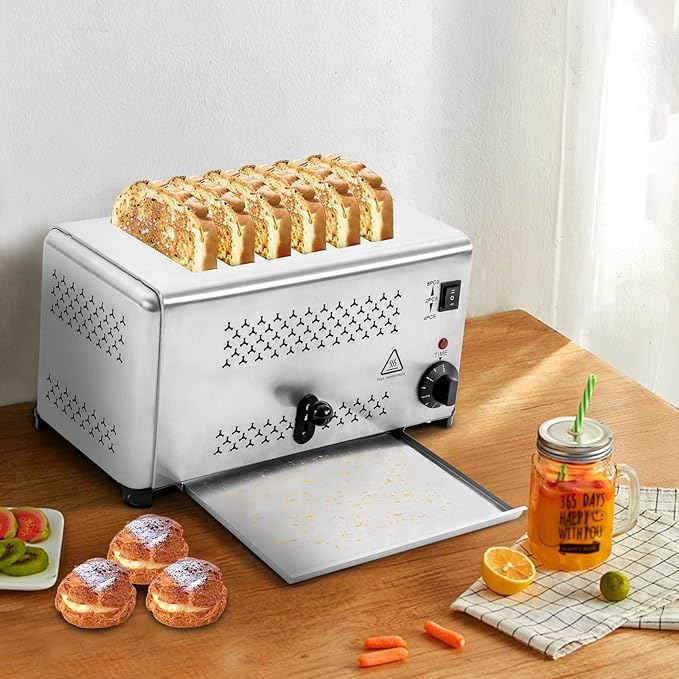 Toaster 6 Slice Commercial Toaster Bread Baking Machine5Temperature Control Bread Baking Machine with Crumb Tray for Home and Dessert Store(Patterned)
