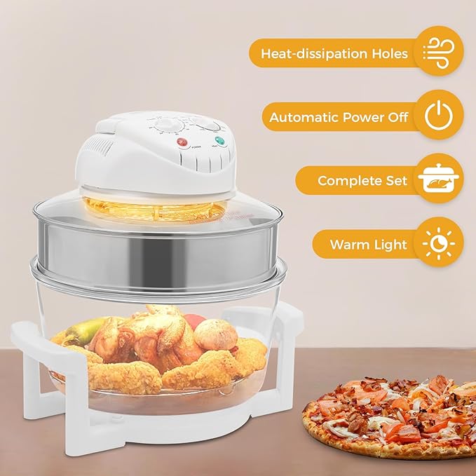 17L Convection Roaster Air Fryer Oven Glass Air Fryer Non Toxic 360° Heating Glass Instant Pot with Adjustable Temperature for One Person for Grilling Roasting Baking