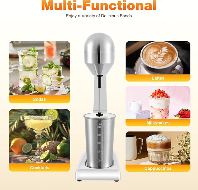 Electric Milkshake Maker Large Capacity 16.91oz Smoothie Milk Shaker Machine Electric Drink Mixer with 2 Speed Setting Commercial Muddler for Homes Coffee Shops Hotels Restaurants