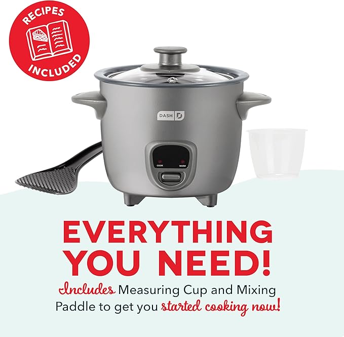 DASH Mini Rice Cooker Steamer with Removable Nonstick Pot Keep Warm Function &amp Recipe Guide .5 Quart for Soups Stews Grains &amp Oatmeal - Graphite