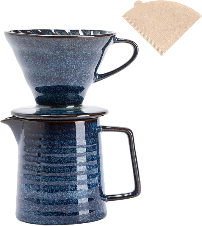 Pour Over Coffee Maker SetCeramic Coffee Maker With 40 pcs Paper Filter15oz/450ml Pour Over Coffee Dripper (Starry Blue)