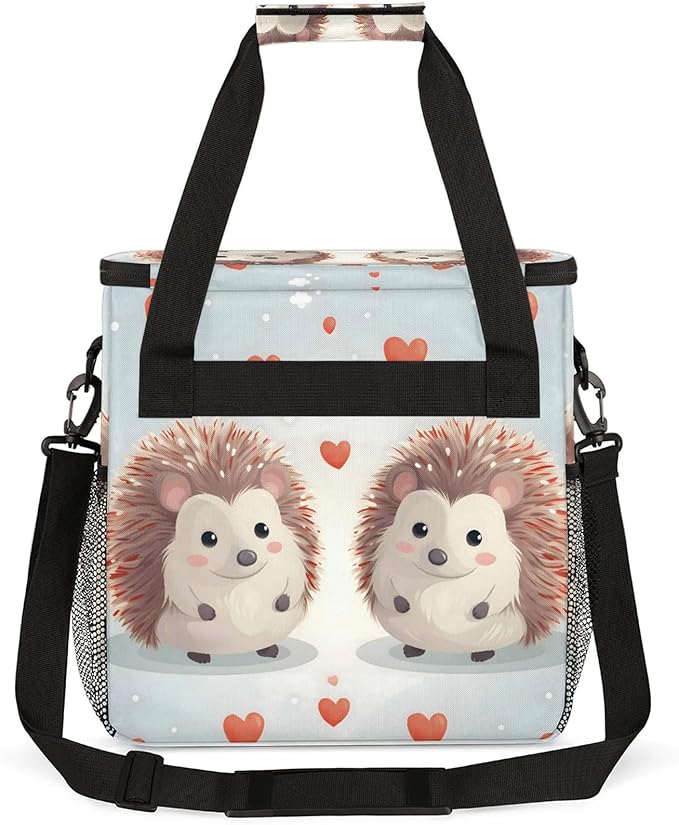 Cute Cartoon Hedgehog Coffee Maker Carring Bag Large Insulated Storage Organizer Case Tote Bags with Shoulder Strap for Travel Work Picnic