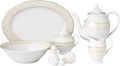 Lorren Home Trends Tova-57 57 Piece Wavy Porcelain Tova Collection Dinnerware Set Gold