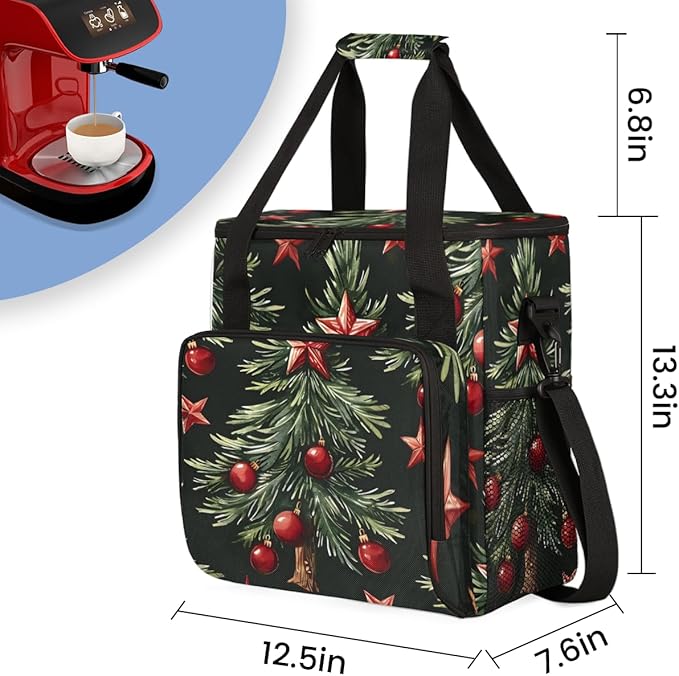 Glitter Tree Christmas Coffee Maker Carrying Bag Travel Storage Bag Compatible with K-Mini or K-Mini Plus Single Serve Coffee Brewer Carrying Case with Multiple Pockets &amp Shoulder Strap