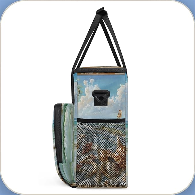 Ocean Beach Starfish Seashell Travel Coffee Maker Carrying Bag Large Organizer Storage Tote Bag Insulated Reusable Cooler Grocery Bags