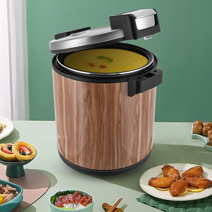 6Gal Electric Rice Warmer with 2 Temp Settings (154°F-161°F) - Commercial Food Warmer for Rice Soup &amp Dishes | Stainless Steel + Aluminum Alloy Free Standing (Wood Grain Color)