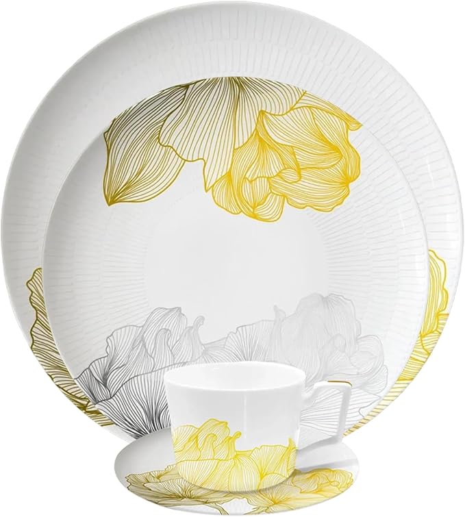 Porcelain dinnerware Set service for 6Lightweight Round Bone China Dinnerware SetsSteak Dinner Plates Dish Set (24Pcs)Freezer Safe Elegant Dining Plates for New house celebration