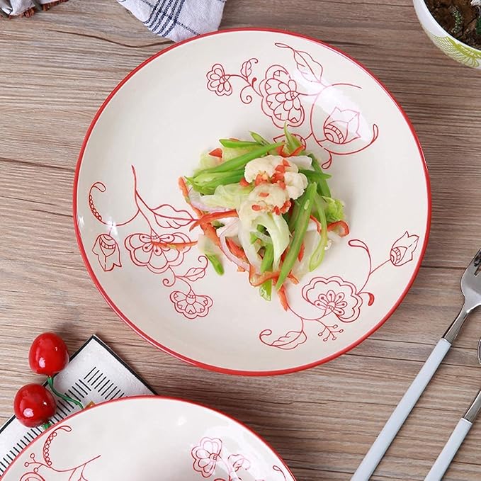 Dinnerware Set Dinnerware Sets 28-Piece Household Plates Set &amp Dishes Set Ceramic Dinnerware Set Red Matte Porcelain Dinner Plate Sets