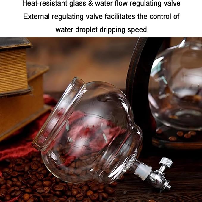 Cold Brew Coffee Maker with Double Valve &amp Slow Drip Technology 600mL Large Capacity Drip Tower Premium Iced Coffee Maker Wooden Stand for Home Office Bar