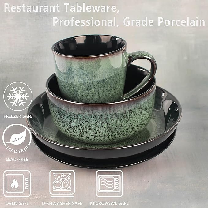 Dinnerware Sets(16Pcs) Serves for 4 Reactive Glaze Plates and Bowls Set with Mug7.9Small Plate8.3Salad Plate5.5bowl Modern kitchen tablewareMicrowave safe Set No.4