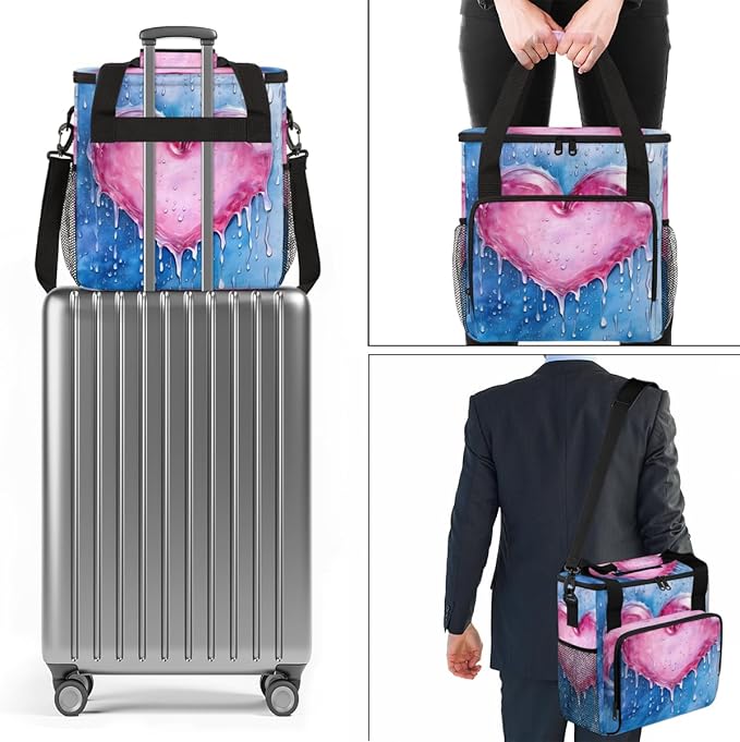 Pink Heart Coffee Maker Carrying Bag Portable Travel Storage Tote Bag Compatible with K-Mini or K-Mini Plus Single Serve Coffee Brewer Carrying Case with Multiple Pockets &amp Shoulder Strap