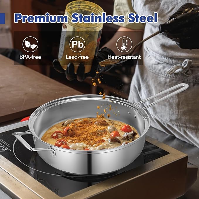 Giantex 12-Pcs Pots and Pans Set Non Stick Non-toxic Kitchen Set w/Tempered Glass Lids &amp Stay-Cool Handles Induction RV Cooking Set Stainless Steel Cookware Set Compatible with All Cooktops