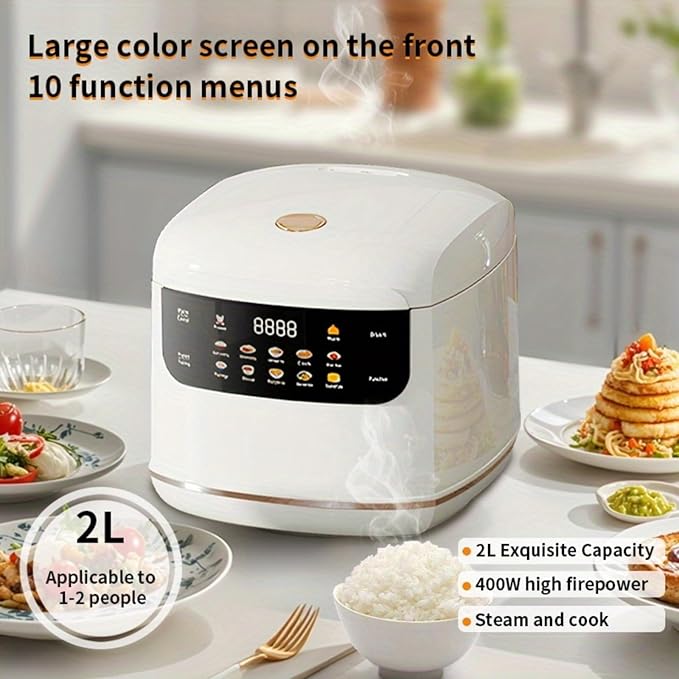 2L Portable Small Travel Rice Cooker Multifunction Electric Cooker Stewpot with 24 Hours Reservation &amp Keep Warm Function Nonstick Pot For Rice Porridge Soup - For Dorms Home (Red)