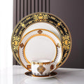 24-piece bone china dinnerware set for 6 gold plated pattern round dinner plates fine dish set for 6 with coffee cup for dinning dishwasher safe