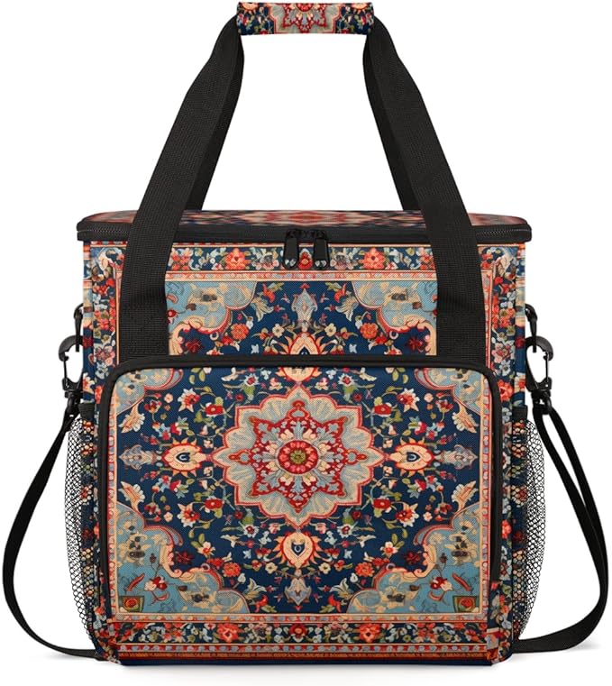 Retro Flower Coffee Maker Carrying Bag Rich Damask Travel Storage Bag Compatible with K-Mini or K-Mini Plus Single Serve Coffee Brewer Carrying Case with Multiple Pockets &amp Shoulder Strap