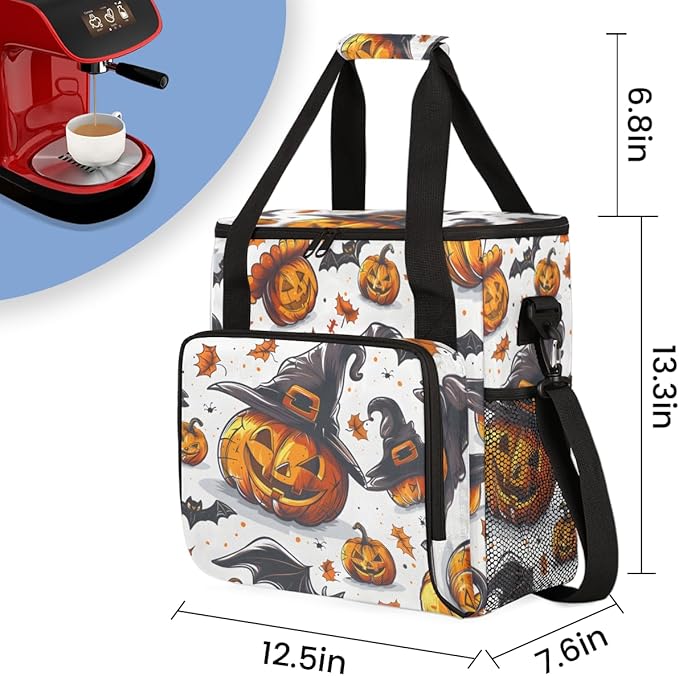 Retro Pumpkin Coffee Maker Carrying Bag Glitter Pumpkin Travel Storage Bag Compatible with K-Mini or K-Mini Plus Single Serve Coffee Brewer Carrying Case with Multiple Pockets &amp Shoulder Strap