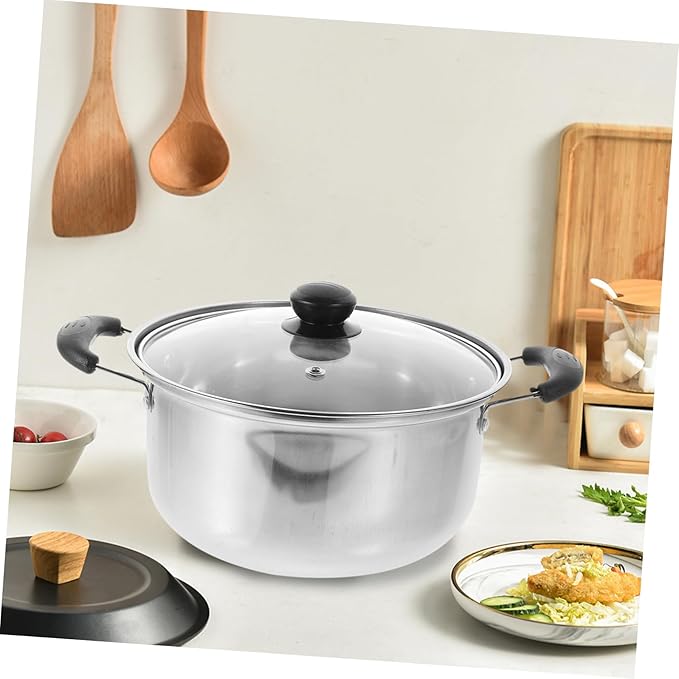 1Set Stainless Steel Cookware Set Kitchen Cookware with Soup Pot Frying Pan and Milk Pot Multi Function Cooking Everyday Use Easy to Clean