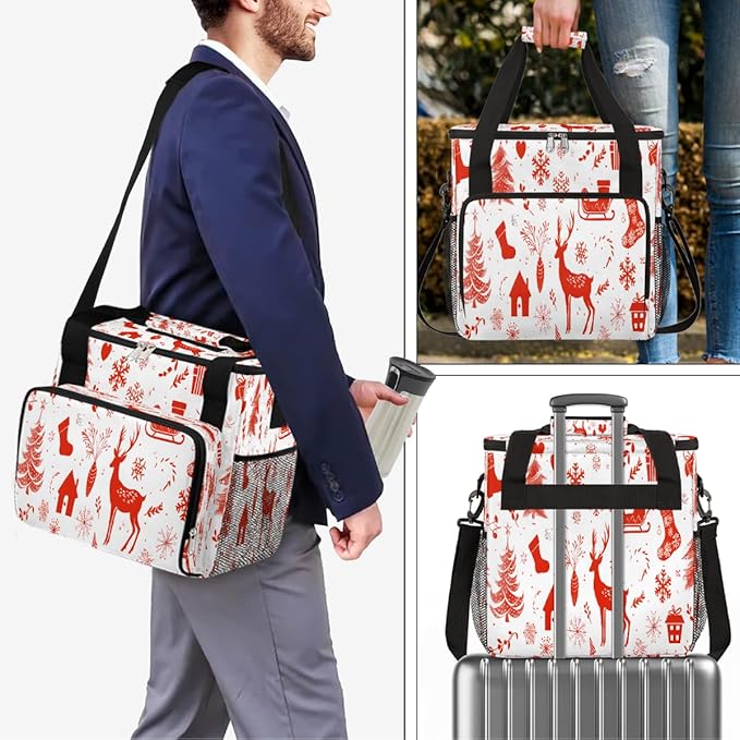 Christmas (740) Coffee Maker Carring Bag Travel Carrying Storage Tote Bag Compatible with Keurig K-Mini or K-Mini Plus Portable Single Serve Coffee Brewer Case with Pockets for K-cup Pods