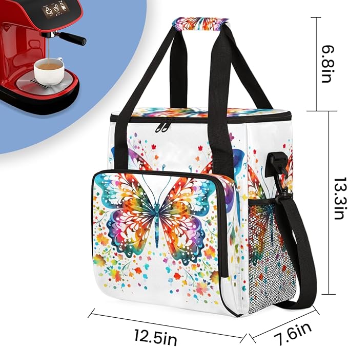 Abstract Butterfly Coffee Maker Carrying Bag Oil Painting Butterfly Travel Storage Bag Compatible with K-Mini or K-Mini Plus Single Serve Coffee Brewer Carrying Case with Pockets &amp Shoulder Stra