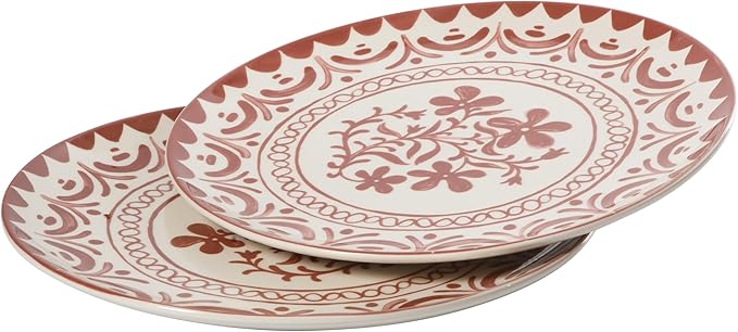 Bloomhouse - 2-Time Oprah’s Favorite Things - Valencia Flor 2 Piece 13” Serving Platter Set Stoneware Platters Mediterranean Floral Decal Design Microwave &amp Dishwasher Safe Pomegranate Red