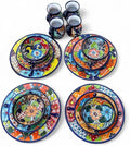 16-Piece Talavera Dinnerware Set | Hand-Painted Mexican Pottery with 4 Large 11.5” Plates 4 Small 8” Plates 4 Bowls and 4 Mugs | Unique Artisan-Made Ceramic Dish Set