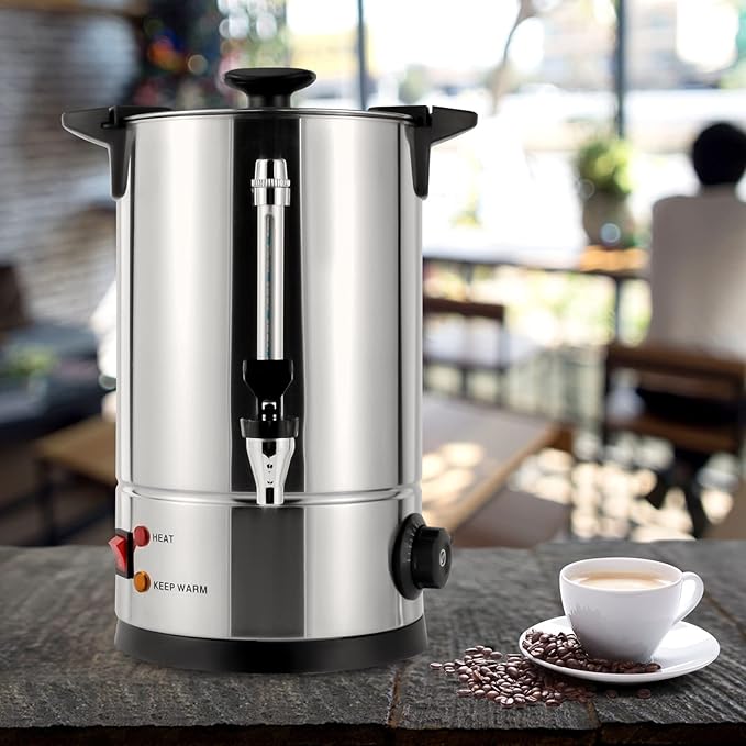 8L/2.11 Gal Commercial Coffee Maker Large Stainless Steel Coffee Percolator Hot Water Beverage Dispenser Commercial Large Water Urn for Home Party Office Wedding