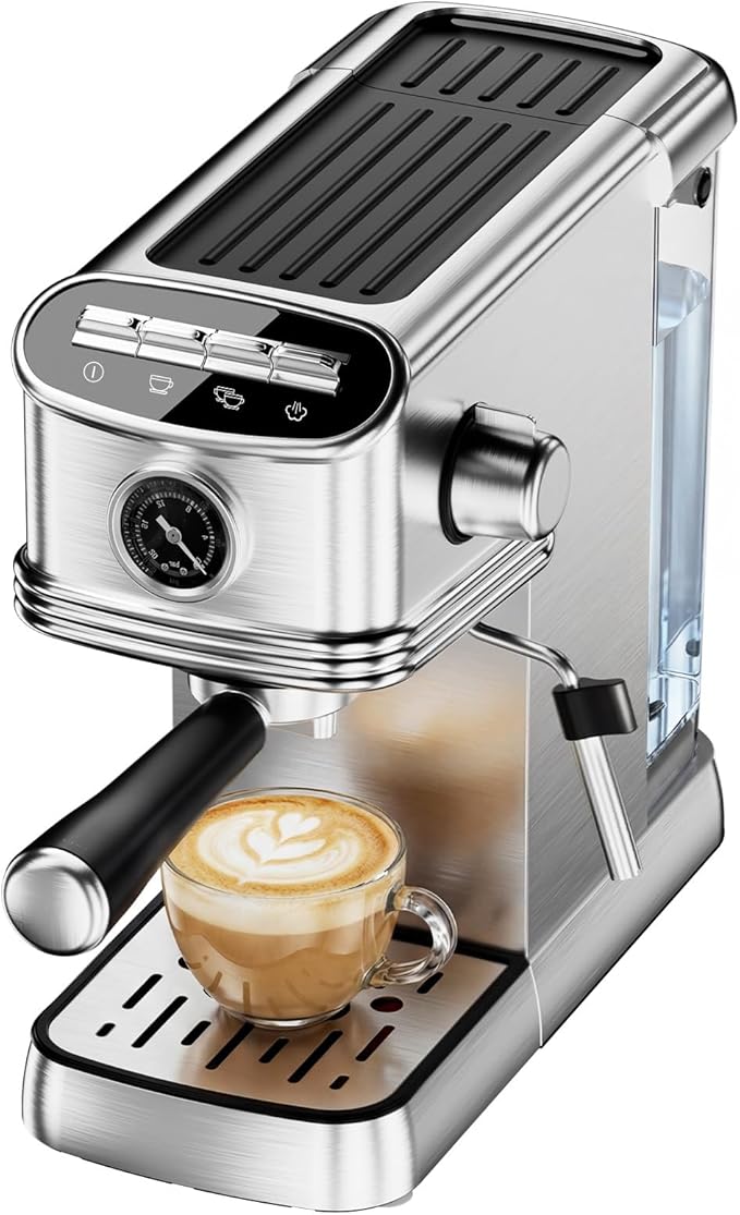 Espresso Machine 20 Bar Stainless Steel Espresso Maker with Steam Milk Frother Compact Coffee Machine with 45oz Removable Water Tank for CappuccinoLatte&ampCold Brew Home&ampOffice