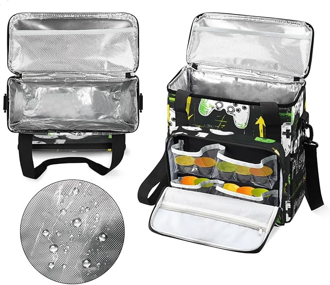 Gaming Theme Coffee Maker Travel Bag for Keurig K-Mini/K-Mini Plus Insulated Waterproof Tote with Pockets for K-Cup Portable Single-Serve Brewer Case