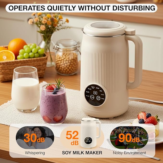 8-IN-1 Nut Milk Maker 40 oz Soy milk Machine Maker Homemade Almond Oat Coconut Plant Based and Dairy Free Beverages Countertop Blender With Delay Start/Keep Warm/Boil Water/Self-Cleaning