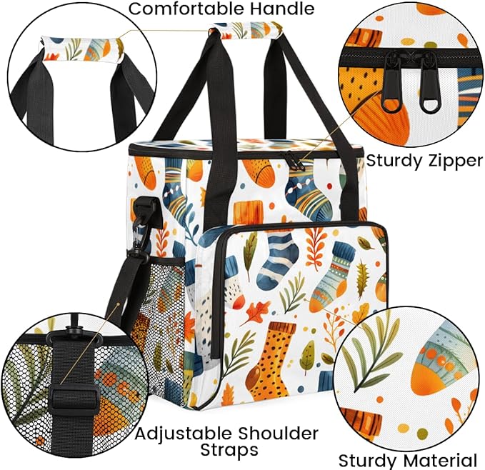 Christmas Socks Coffee Maker Carrying Bag Portable Travel Storage Tote Bag Compatible with K-Mini or K-Mini Plus Single Serve Coffee Brewer Carrying Case with Multiple Pockets &amp Shoulder Strap
