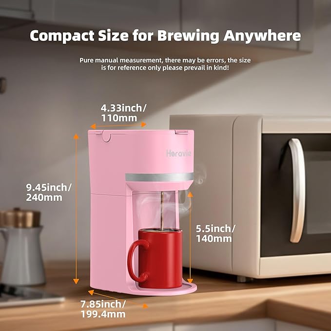 Mini Single Serve Coffee Maker for K Cup and Ground Coffee Fast Brew One Cup Coffee Machine with Descaling Reminder and Water Window 6 to 12 oz. Brew Sizes Pink