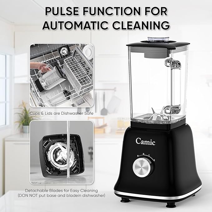 Glass Blenders for Kitchen with 750W 54Oz. Countertop Blender Glass Jar Food Processor Combo BPA-Free Blender for Smoothies Ice CrushNuts Frozen Drinks and Fruits (Black)