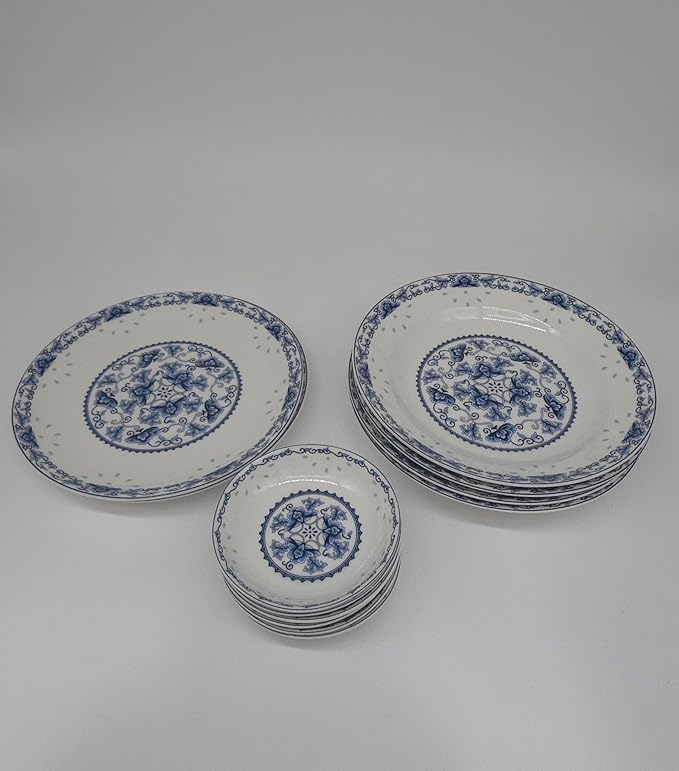 28-piece Bone China Blue and White Dinnerware Set Service for 6 Rice Bowl Set Jingdezhen (blue lotus)
