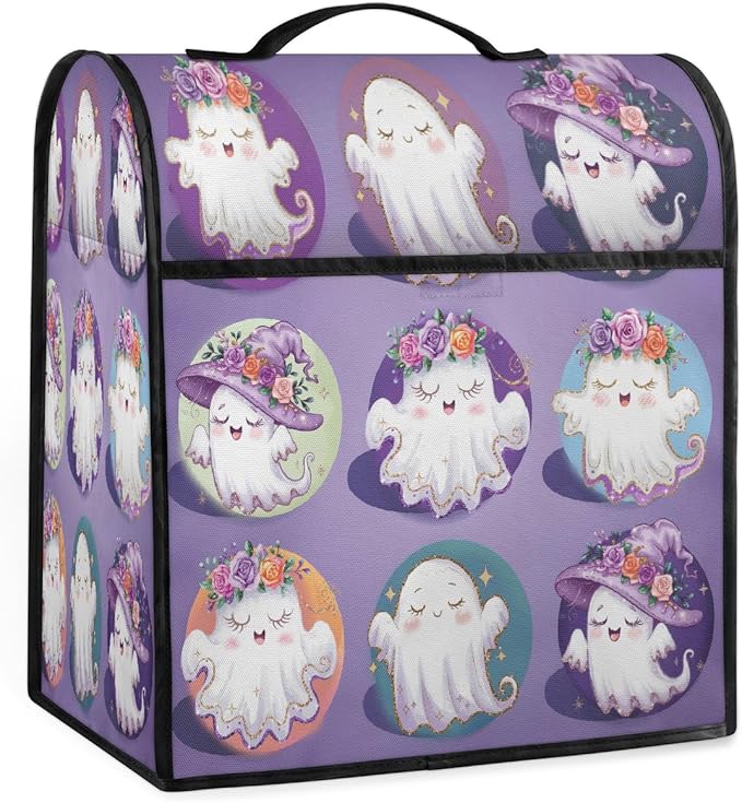 cfpolar Kitchen Aid Mixer Cover Compatible with 6-8 Quarts Halloween Cute Ghosts Flower Stand Mixer Cover Kitchen Aid Mixers Accessories Appliance Organizer Bag Dust Covers with Zipper Pocket