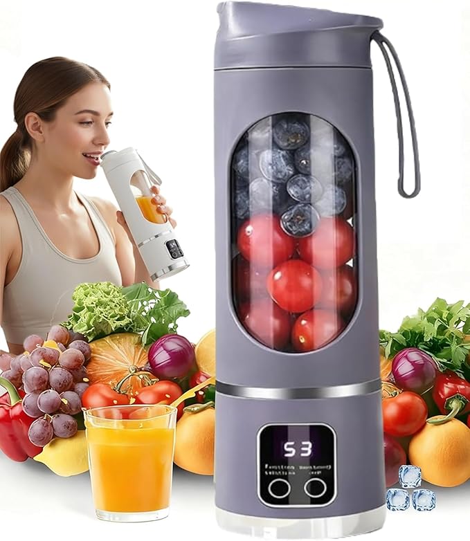 Digital Display Juicer-Smart LED Display Diet-Friendly Portable Multimode Blender Personal Electric USB 15.2 oz Portable juicer Shakes and Smoothies Blender Small Blenders Mixing (03)