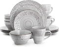 16-Piece Stoneware Dinnerware Set – Ocean Bloom Sea Glass Mica Calcite Jasper &amp Deep Ocean – Microwave Safe Dishwasher Safe Service for 4 with Reactive Glaze Finish (Light Gray)