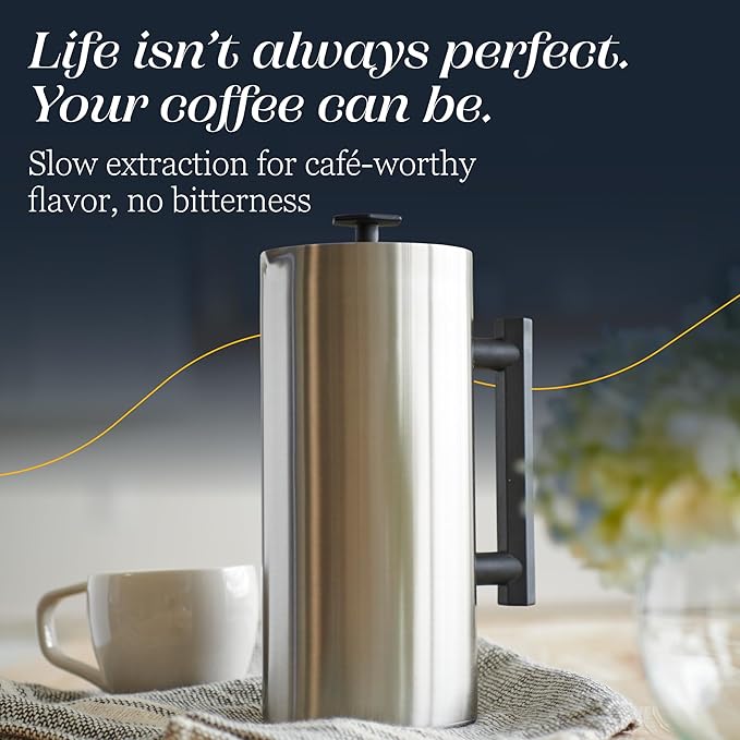 ESPRO P6 32 Ounces French Press Coffee Maker Double Walled Stainless Steel Insulated Brushed Stainless Steel