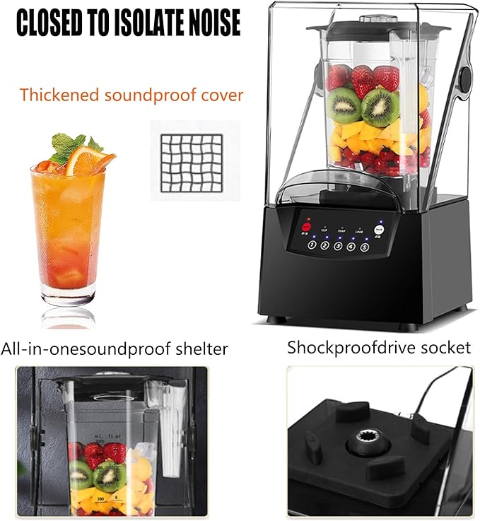 Blender for Shakes and SmoothiesSuper Quiet Commercial Blender with Soundproof Enclosure2200W5 Functions for Smoothiesfor SmoothiesIce and Frozens Fruit