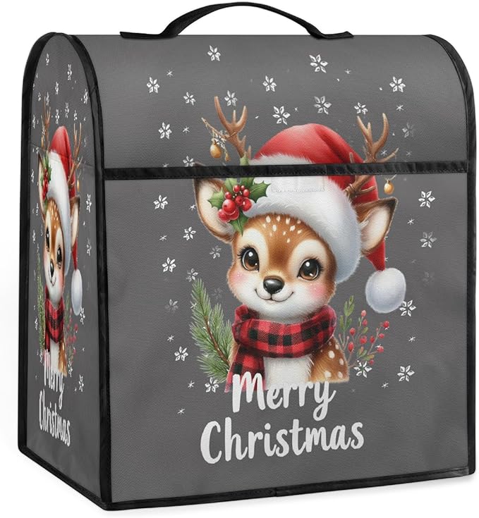 cfpolar Kitchen Aid Mixer Cover Compatible with 6-8 Quarts Elk Holly Christmas Hat Stand Mixer Cover Kitchen Aid Mixers Accessories Appliance Organizer Bag Dust Covers with Zipper Pocket