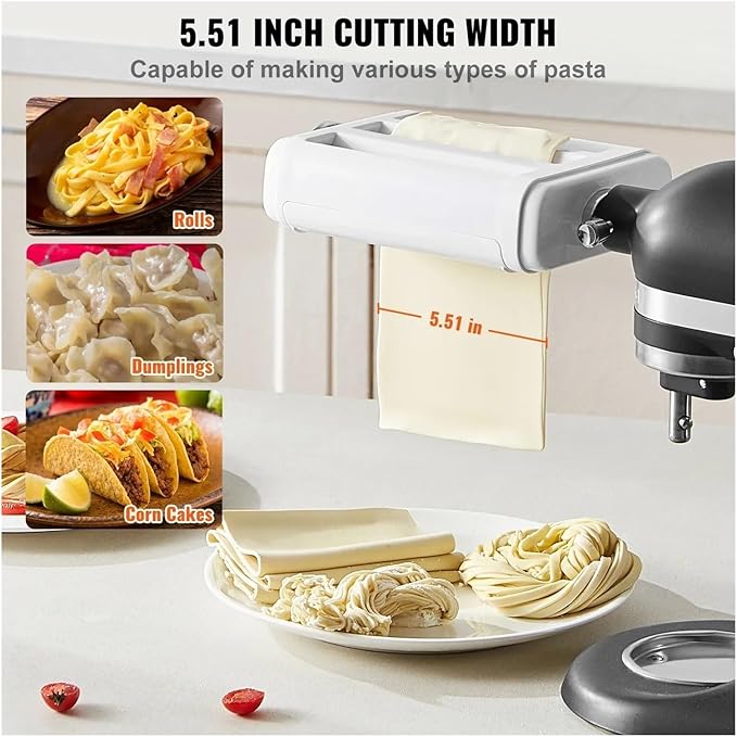 Pasta Maker Attachment 3 in 1 Compatible for KitchenAid Stand Mixers Included Pasta Sheet Roller Spaghetti Cutterand Cleaning Brush