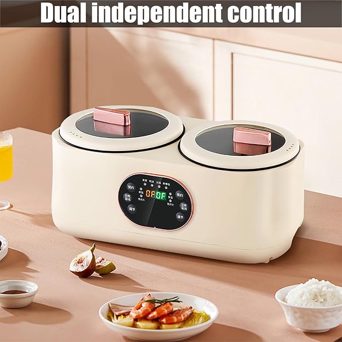 Double Slow Cooker 1.8L+1.8l Rice Cooker with Double Pots Double Spelling Low Sugar Rice Cooker Non-stick Liner