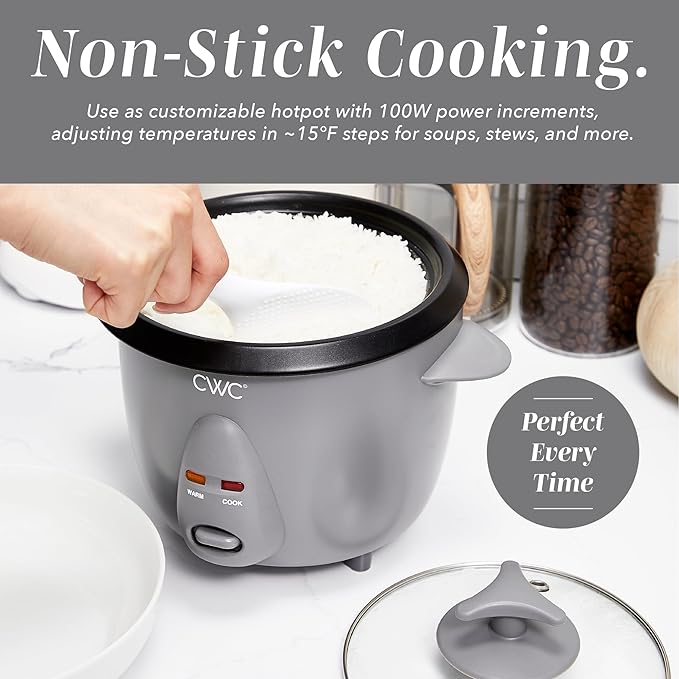 COOK WITH COLOR 6 Cup Rice Cooker 300W - Effortless Cooking and Perfectly Cooks 3 Cups of Raw Rice for 6 Cups of Cooked Rice Grey