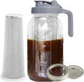 WOODRIVER Cold Brew Mason Jar iced Coffee Maker Durable Glass Heavy Duty Stainless Steel Filter Flip Cap Lid - 64 oz With Handle