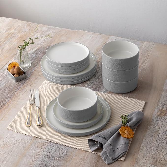 Noritake ColorTex Stone Grey 12-Piece Dinnerware Set Service for 4