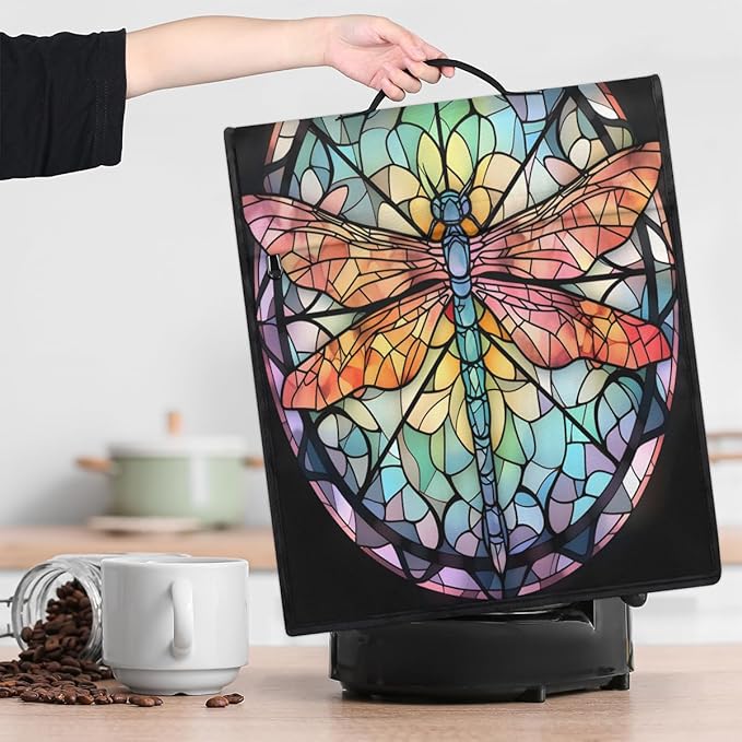 Kitchen Aid Mixer Cover Glass Painting Animal Dragonfly Stand Mixer Cover Compatible with 6-8 Quarts Stand Mixers Dust Covers with Zipper Pocket Foldable Washable Kitchen Aid Organizer Bag
