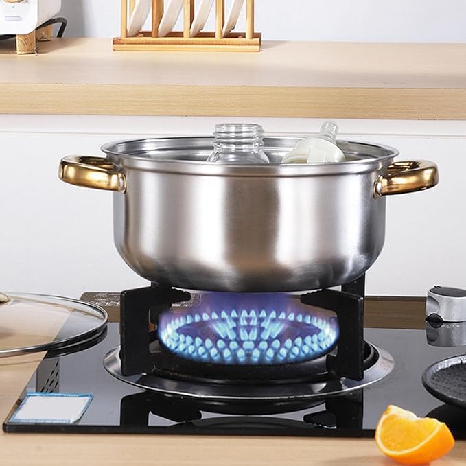 Stainless Steel Pots and Pans Set with Golden Handles Multifunctional Cookware Quick Cooking Experience Heat Retention Lids Complete 5 Piece Set Stylish and