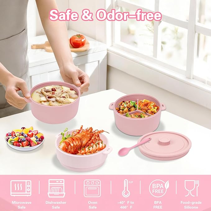 BestYiJo Microwave Rice Cooker 2-Layer Microwave Pasta Cooker and Steamer for Rice Vegetables Quinoa Oatmeal Ramen –Silicone Non-Stick(PINK)