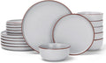 Famiware Mercury Plates and Bowls Sets 18 Pieces Stoneware Dinnerware Sets Dishes Set for 6 Microwave and Dishwasher Safe Light Grey
