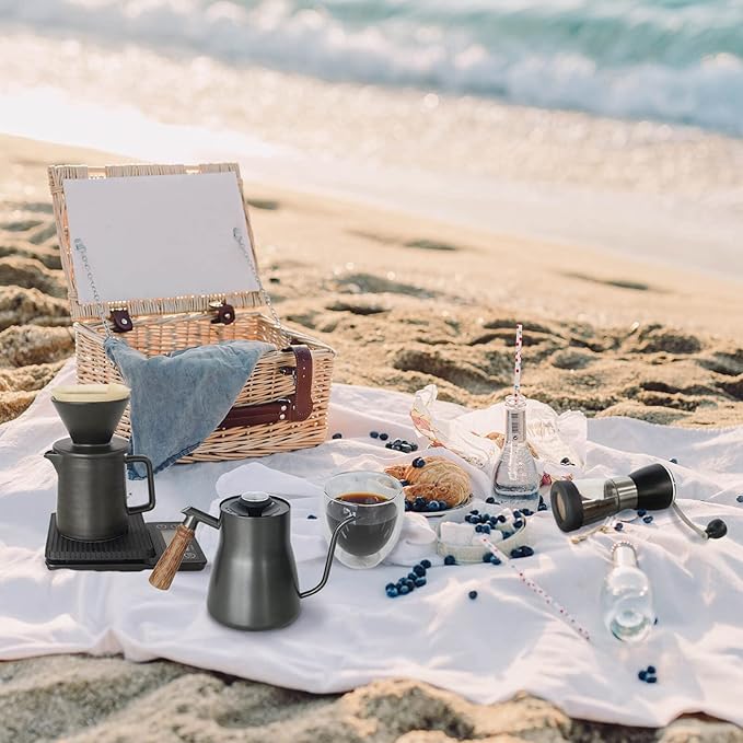 SOTECH Pour Over Coffee Maker Set All in 1 Coffee Kits- 304 Stainless Steel Kettle with Thermometer Coffee Grinder Coffee Dripper &amp Server of Portable Travel Bag For Outdoor Camping
