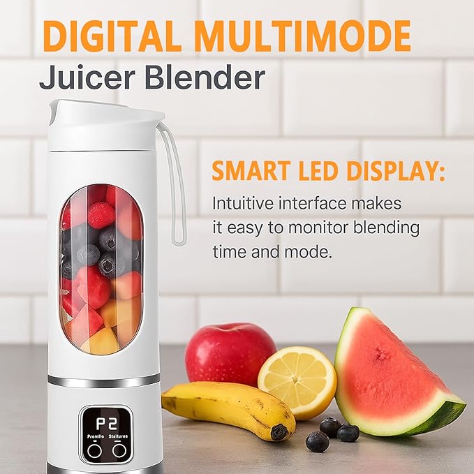 Digital Multimode Display Blender Portable Digital Display Juicer USB Rechargeable Mini Juice Cup With 12 Stainless Steel Blades Leak Proof Design (purple)